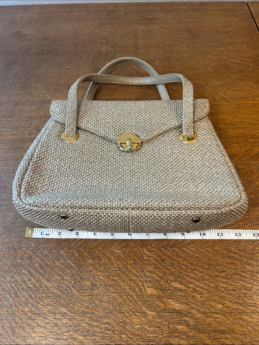 Vintage 50-60s Tweed Purse Gold Double Handle HTF Upholstery Like Handbag MCM - Picture 13 of 16